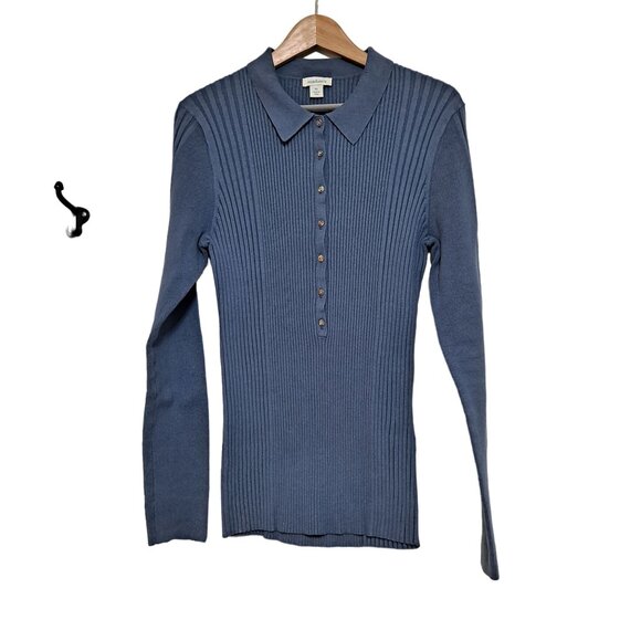 Sundance Shirt Woman XL Organic Cotton Ribbed Stretchy Comfort Buttons Collared - Picture 1 of 8